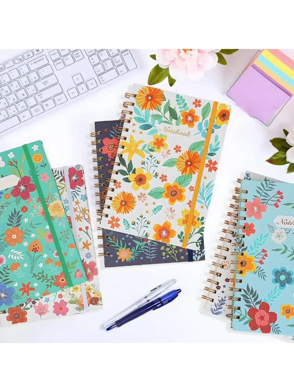 Floral Spiral Notebooks Set of 6 | College Ruled Journals for School & Office